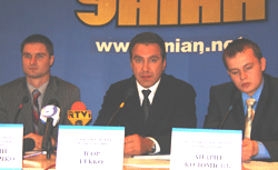Учасники прес-конференції 12 вересня (зліва направо): Олексій Криворучко, Ігор Гекко і Андрій Коломієць