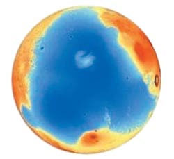 Гіпотетичний марсіанський океан був у півнчній півкулі, а північний полюс росташовувався приблизно в середині нього.
