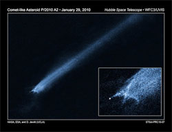 На цій фотографії космічного телескопа "Хаббл" відображене те, що спочатку вважалося кометою, а потім виявилося результатом зіткнення астероїдів