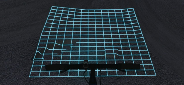 На пласкій поверхні нічної дороги сітка складатиметься з рівних квадратів, а на нерівній поверхні вона буде деформуватися, - таким чином велосипедист може інтуїтивно зрозуміти рельєф місцевості